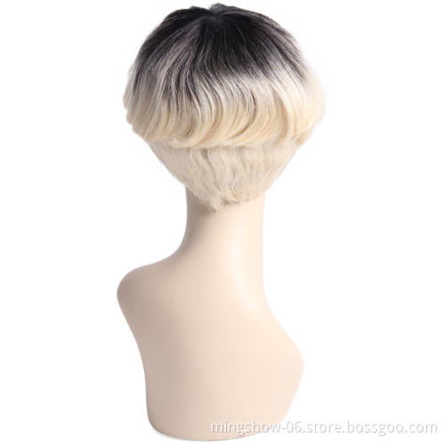 Heat resistant synthetic lace front wig, invisible synthetic hair wig short
